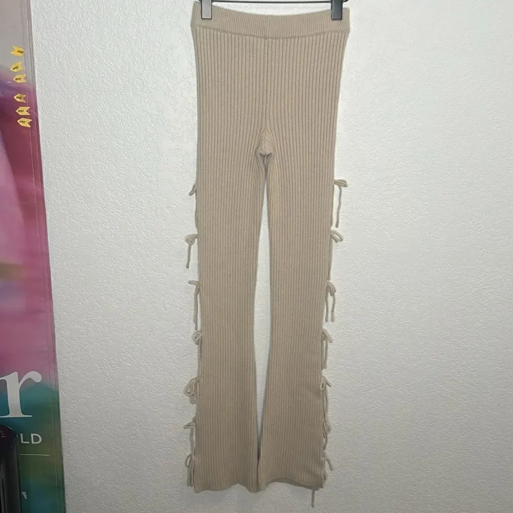 GUIZIO Rib Knit Tie Pant in Light Oat Small Revolve Cashmere